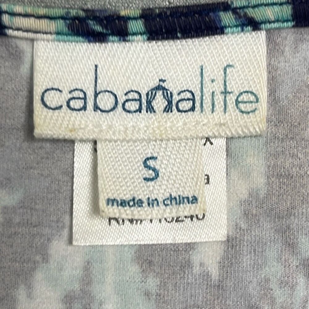 Cabana Life Small Blue Print Beaded Drawstring Batwing Sleeve Swim Coverup Beach - Picture 8 of 10